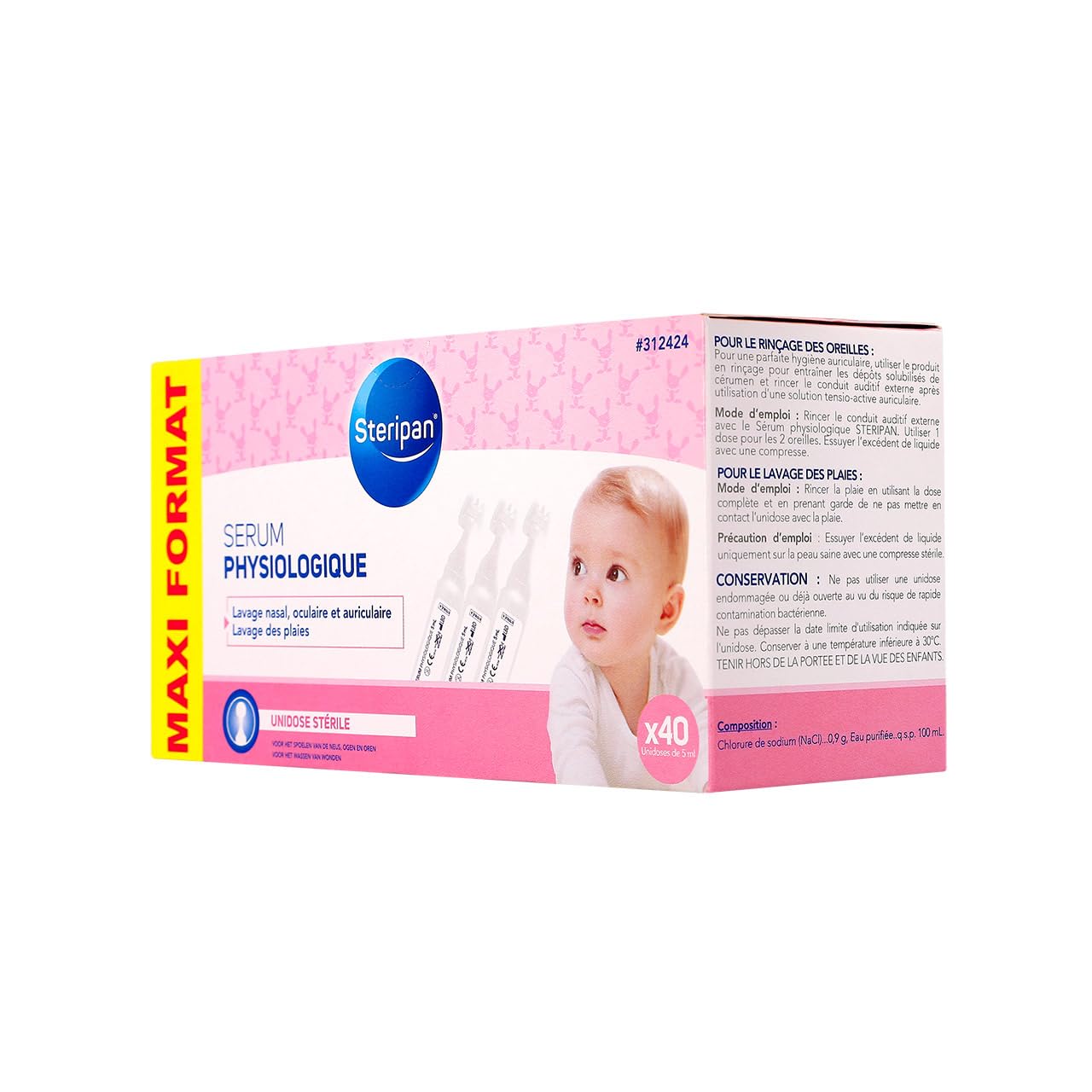 Steripan - Sérum Physiologique - Conseillé Pour Les Nourrissons - Lavage Nasal, Oculaire Et Auriculaire - Unidose Stérile 40 x 5 ML (Lot De 3)