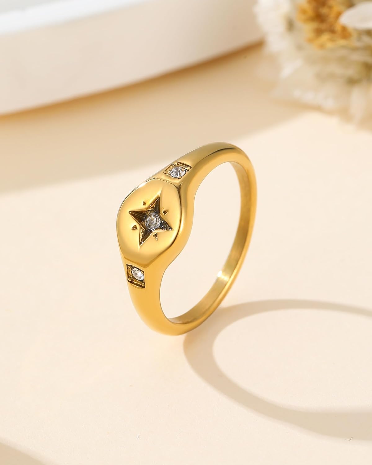 YeGieonr Non Tarnish Gold Rings for Women, Waterproof Gold Signet Ring, 18K Gold Plated Stackable Rings for Everyday Wear - Image 6