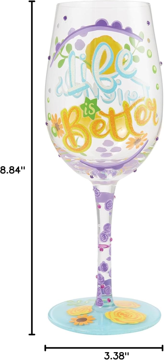 Enesco Lolita Designs Life is Better with Friends Hand-Painted Artisan Wine Glass, 15 Ounce, Multicolor - Image 20