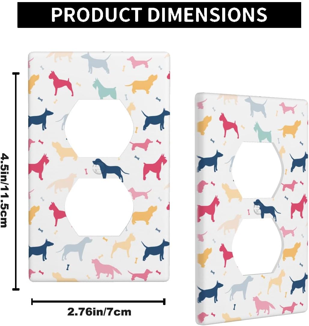 Dog Outlet Covers Colorful Dogs Pattern Cartoon Nursery Duplex Receptacle Wall Plate Standard 1-Gang Home Decorative Office