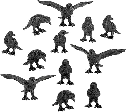Accoutrements Itty Bitty Crows: A Pocketful of Crows - 12 Tiny Soft Vinyl Corvids in Four Poses, Our Tiniest Murder Yet, Black
