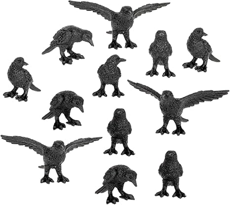 Accoutrements Itty Bitty Crows: A Pocketful of Crows - 12 Tiny Soft Vinyl Corvids in Four Poses, Our Tiniest Murder Yet, Black