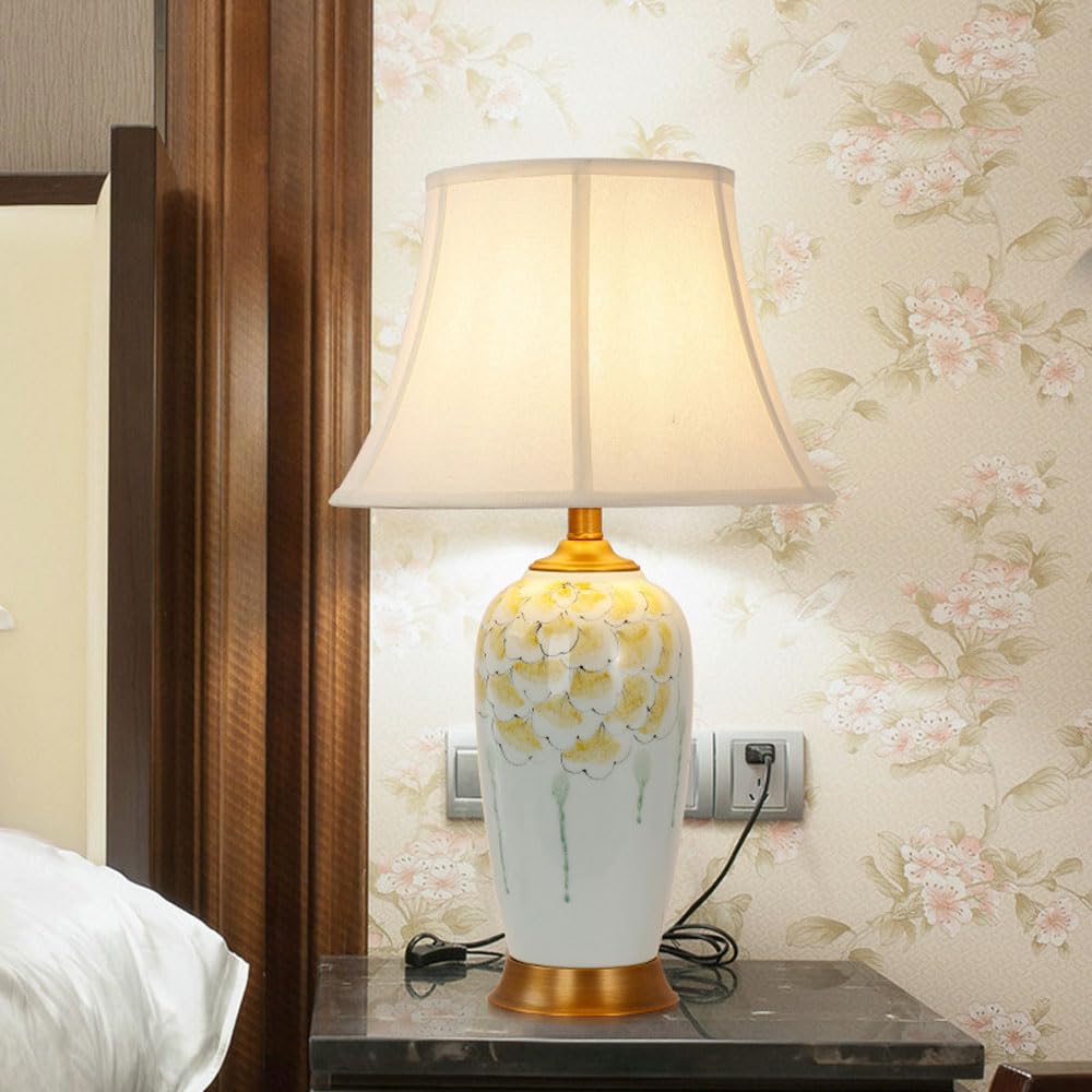 SGKOMN 25.2" Ceramic Table Lamp Modern Contemporary Ceramic Lamps For Living Room Bedroom Farmhouse Bedside Nightstand Lamp With Fabric Shade-A