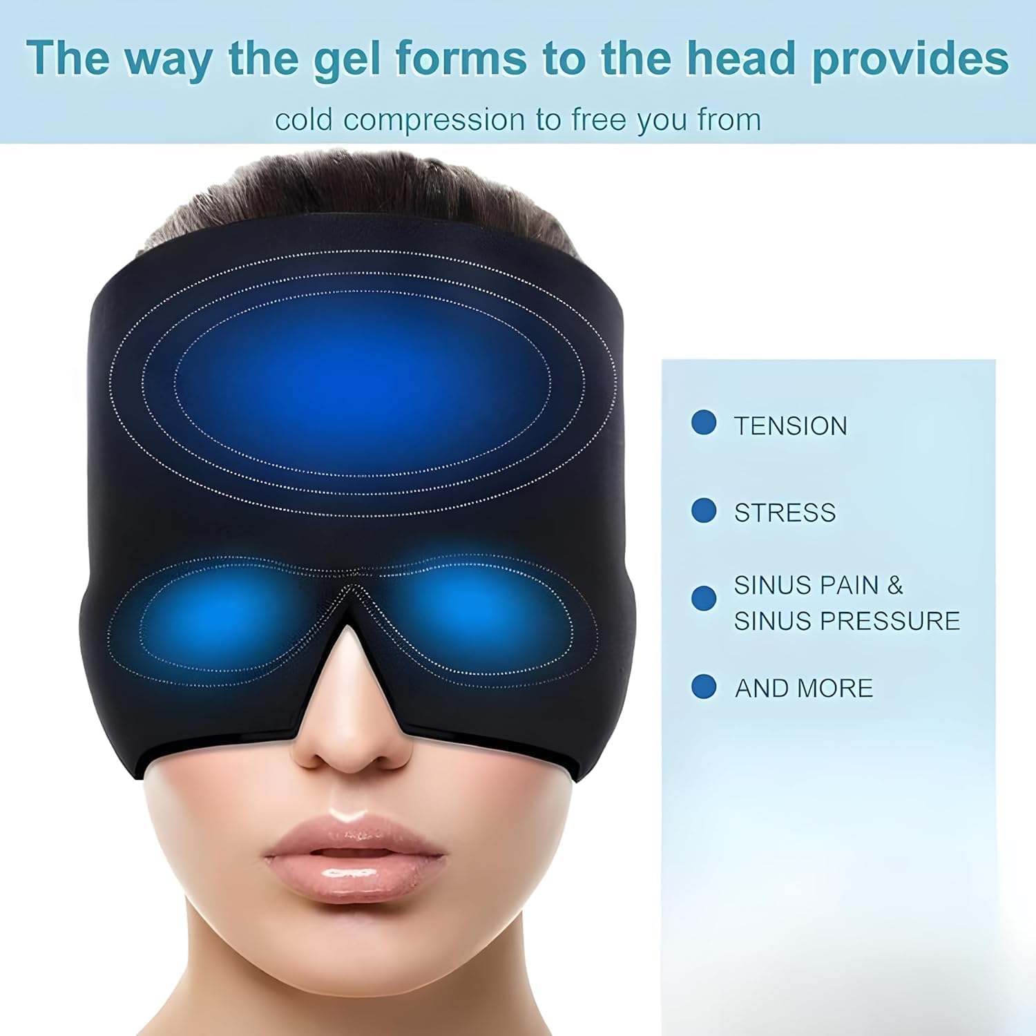 HARIHUB Migraine Relief Cap for Headache & Migraine Pain | Hot & Cold Therapy Cooling Gel Mask | Sinus, Stress, Tension Relief Head Wrap | Reusable Ice Pack Cap for Men & Women (BLACK) 4