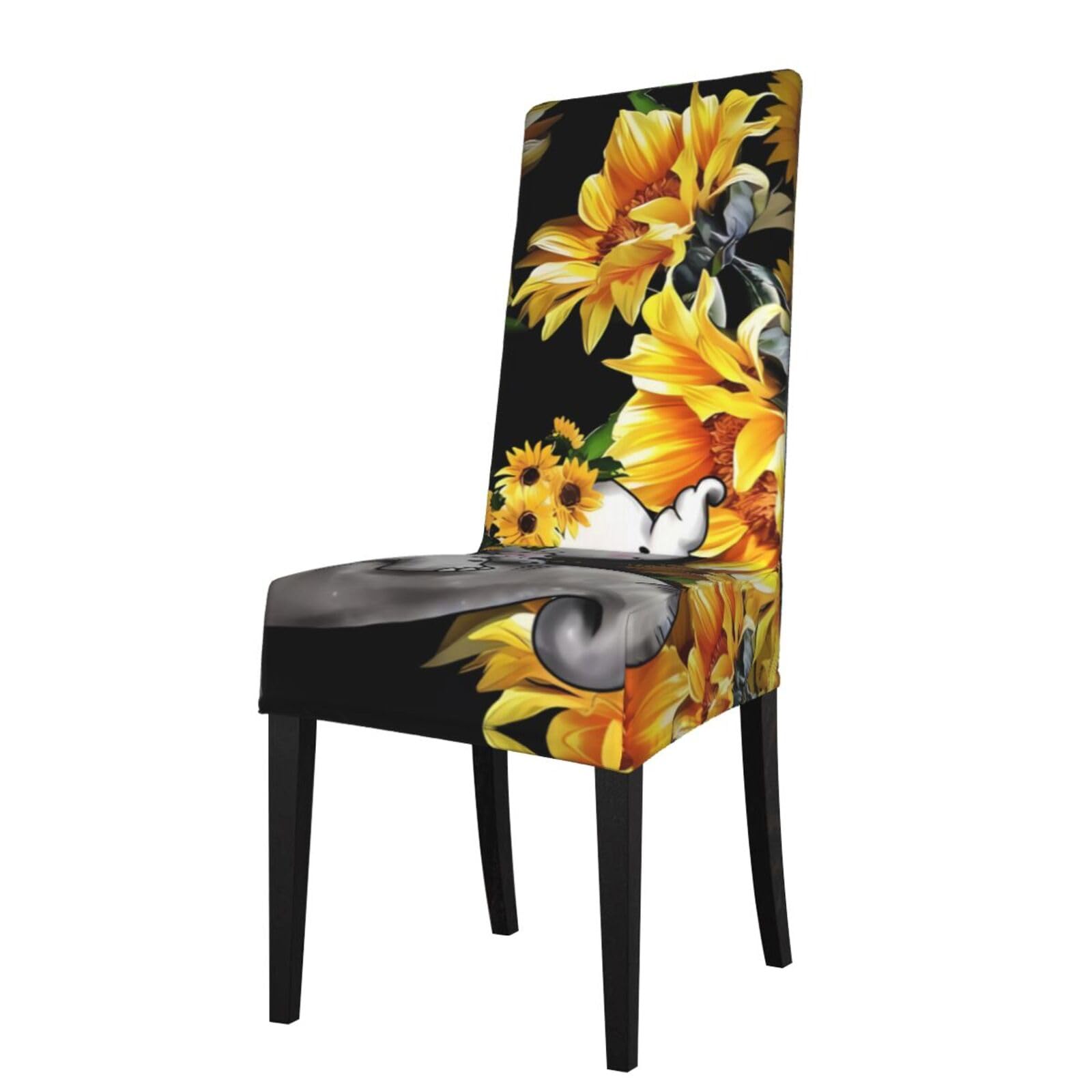 YYHHAOFA mother and baby elephant sunflowers Prints Protection Cover for Dining Chair - Stretch Slipcovers, Easy Refresh for Your Dining Room & Event Decor