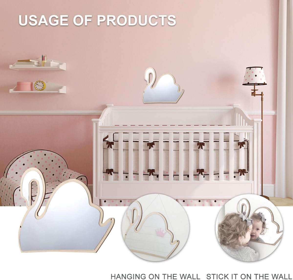 Wooden Swan Mirror for Nursery Wall Decor Safe Acrylic Decorative Mirror with Easy Installation and Lasting Use for Room Decoration