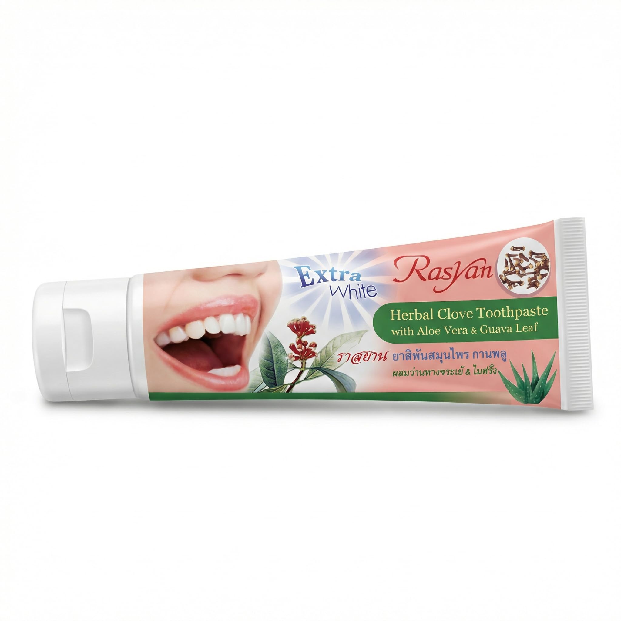 RasYan Dentifrice Herbal au Clou de Girofle. Aloe Vera & Feuille de Goyave - Pâte Dentaire Extra Blanc pour Hygiène Bucco-dentaire - 100g - Fabriqué en Thaïlande