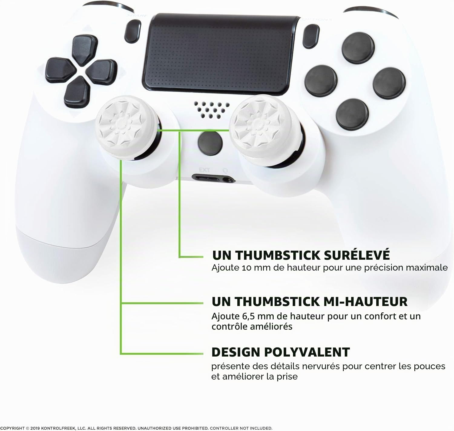 KontrolFreek FPS Freek Galaxie Blanc pour Manette PlayStation 4 (PS4) et PlayStation 5 (PS5) | Manettes de Performance | 1 Haute, 1 Milieu | Blanc