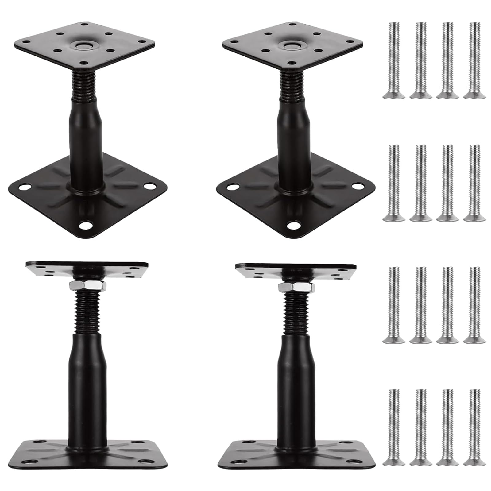 AKOLAFE 4 sztuki wsporników słupków z regulacją wysokości 100-150 mm, podstawa podporowa ze stali ocynkowanej ze śrubami 75 x 95 mm, regulowane wsporniki słupków do zabetonowania tarasów, ogrodzeń