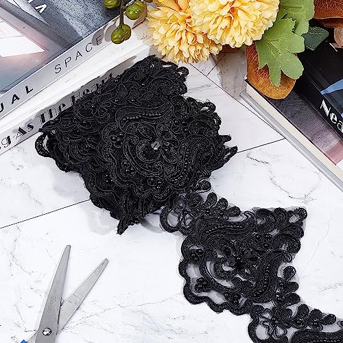 GORGECRAFT 3 Yards 128mm Black Polyester Lace Trim Inelastic Embroidery Trims Embroidered Flower Ribbon Bead Wave Pattern Ribbons for Sewing Craft Curtain Tablecloth Slipcover Bridal DIY Cloth Decor - Image 4