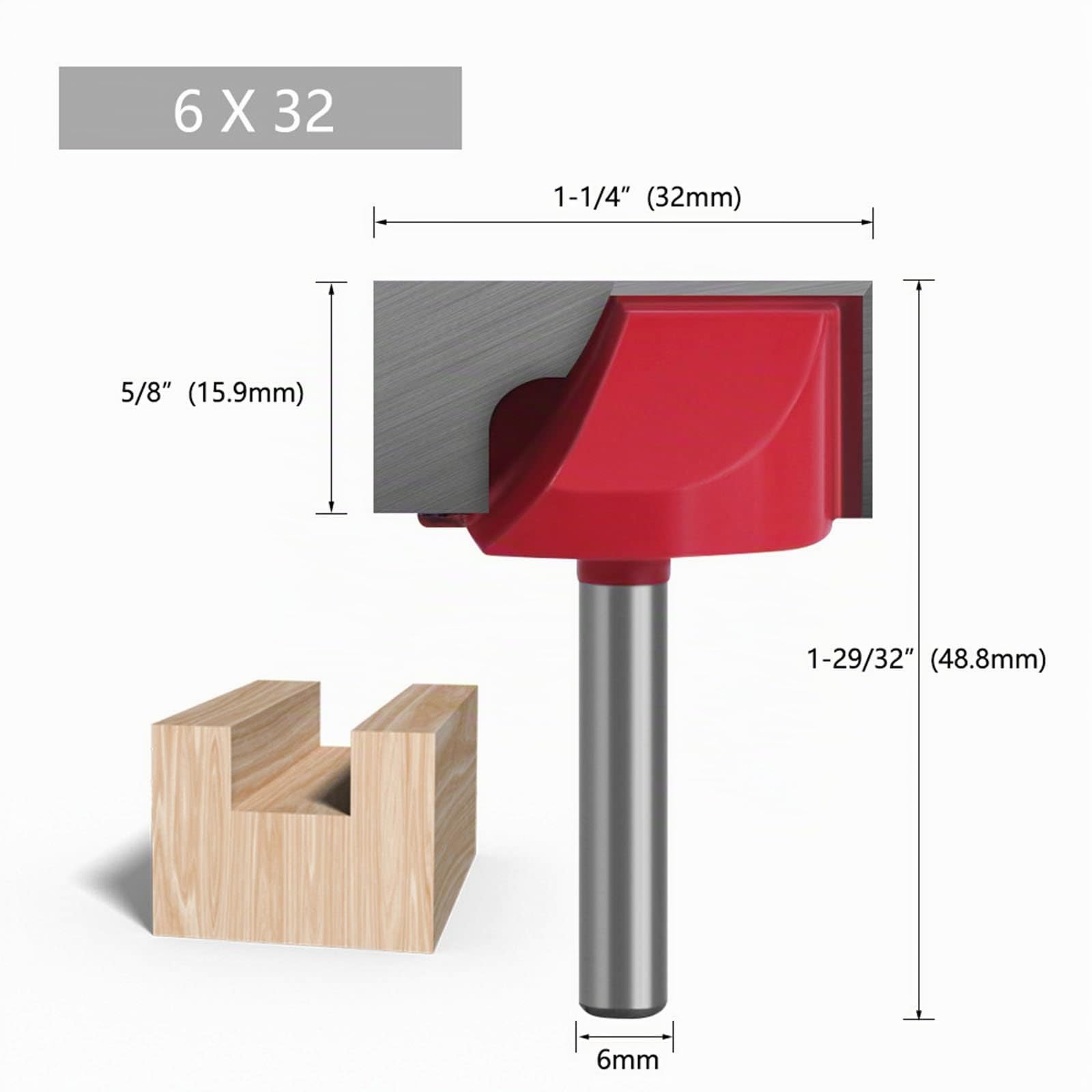BIGP Set di 6 Fresa per la Pulizia del Fondo, con codolo da 6 mm, per la lavorazione del legno, punte da 10/16/20/22/30/32 mm