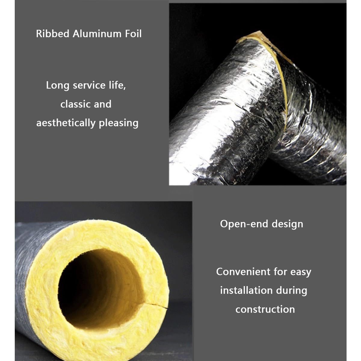 Cubiertas for tuberías con lana de roca. Aislamiento de tuberías de vapor. Fundas for tuberías ignífugas y resistentes a altas temperaturas con lámina de aluminio(377X50mm)