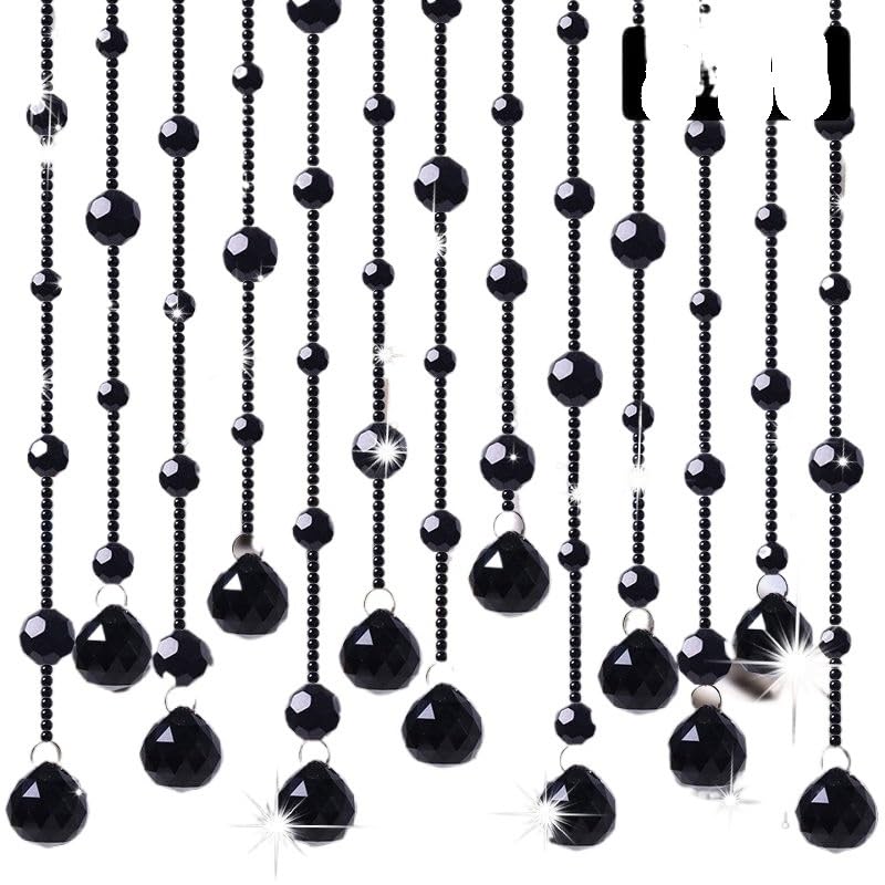 Rideau De Perles De Cristal Rideau de Ficelle Brillant en Perles de Verre Cristal for l'intérieur, for la décoration de Fond de Mariage de Luxe for la Maison(Black,1.2m Height 10 pc)
