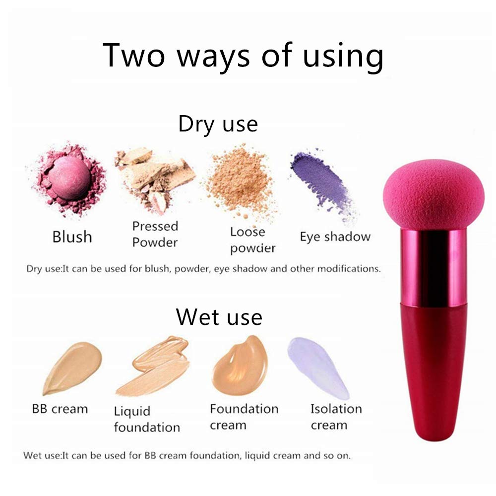 2Pcs Makeup Sponge Mushroom Facial Foundation Sponges Makeup Blending Sponge Powder Puff Makeup Tools with Handle Case for Liquid Foundation Creams and Powders