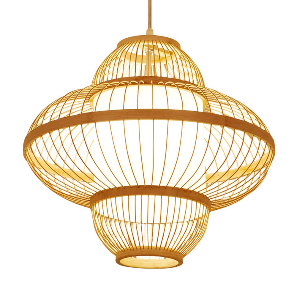 LYMSXAZOU Farmhouse Bamboo Hanging Lamp Creative Wicker Rattan Chandelier Retro Japanese Style Chandeliers Interior Decoration Pendant Lights Chinese LampShade For Living Room,Dinner Room