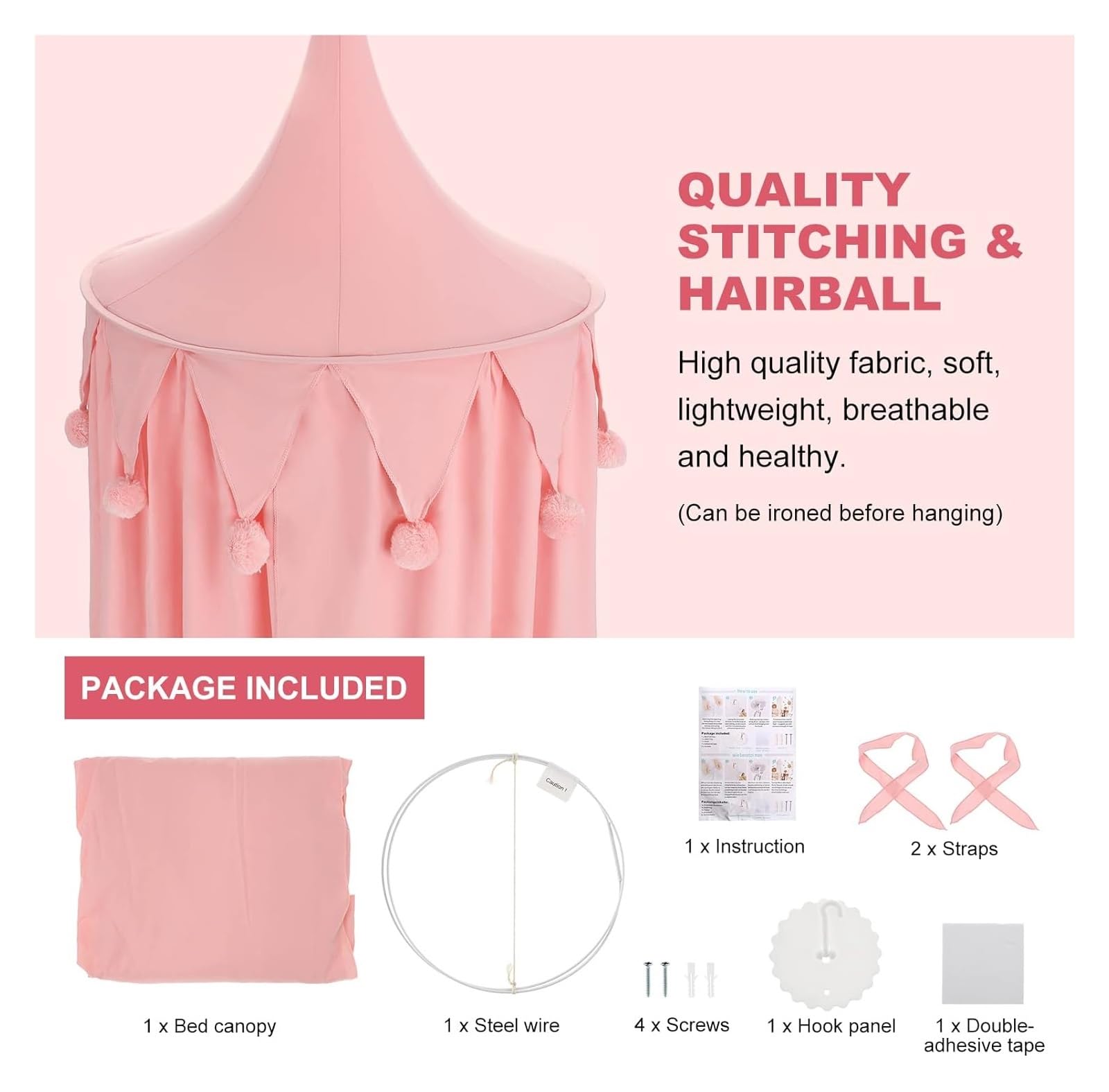 Baldachim do łóżka, baldachim dla dzieci okrągła kopuła wisząca zasłona moskitiera bawią się czytania namioty dekoracje pokoju dziecięcego(Pink)