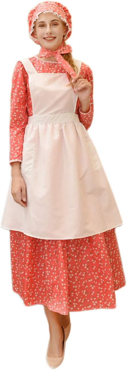 ROLECOS Pioneer Costume Dress Womens American Historical Clothing Modest Prairie Colonial Dress