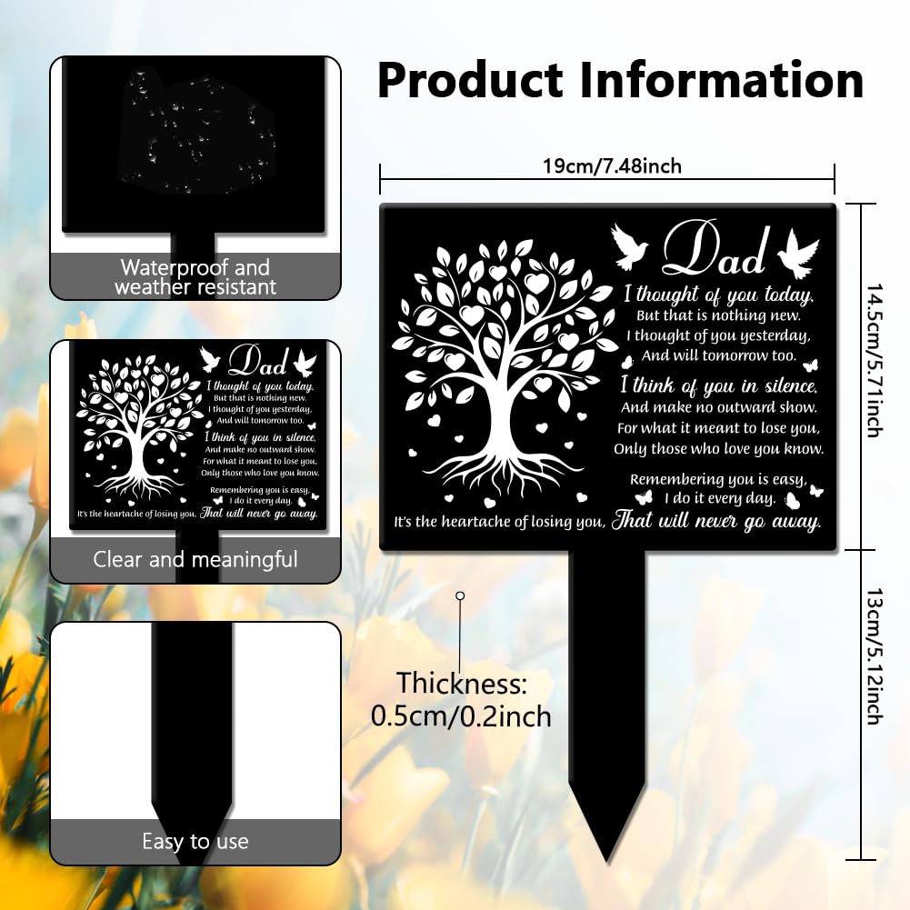 GLOBLELAND Rectangle Shaped Love Tree Dove Dad Garden Stake Memorial Remembrance Plaque Stake for Cemetery Acrylic - Image 3