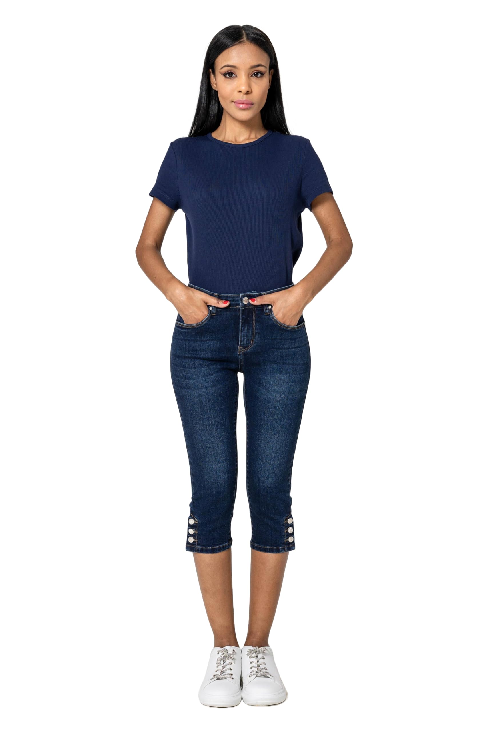 Nina Carter P516 Damen Capri Slim Fit Jeanshosen HIGH Waist Sommer Jeans