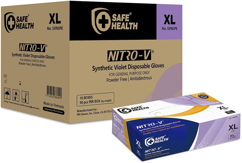 Safe Health NITRO-V Nitile-Vinyl Synthetic Dispoable Gloves, Free of Latex & Powder, Wisteria, Black, Housework, Tattoo