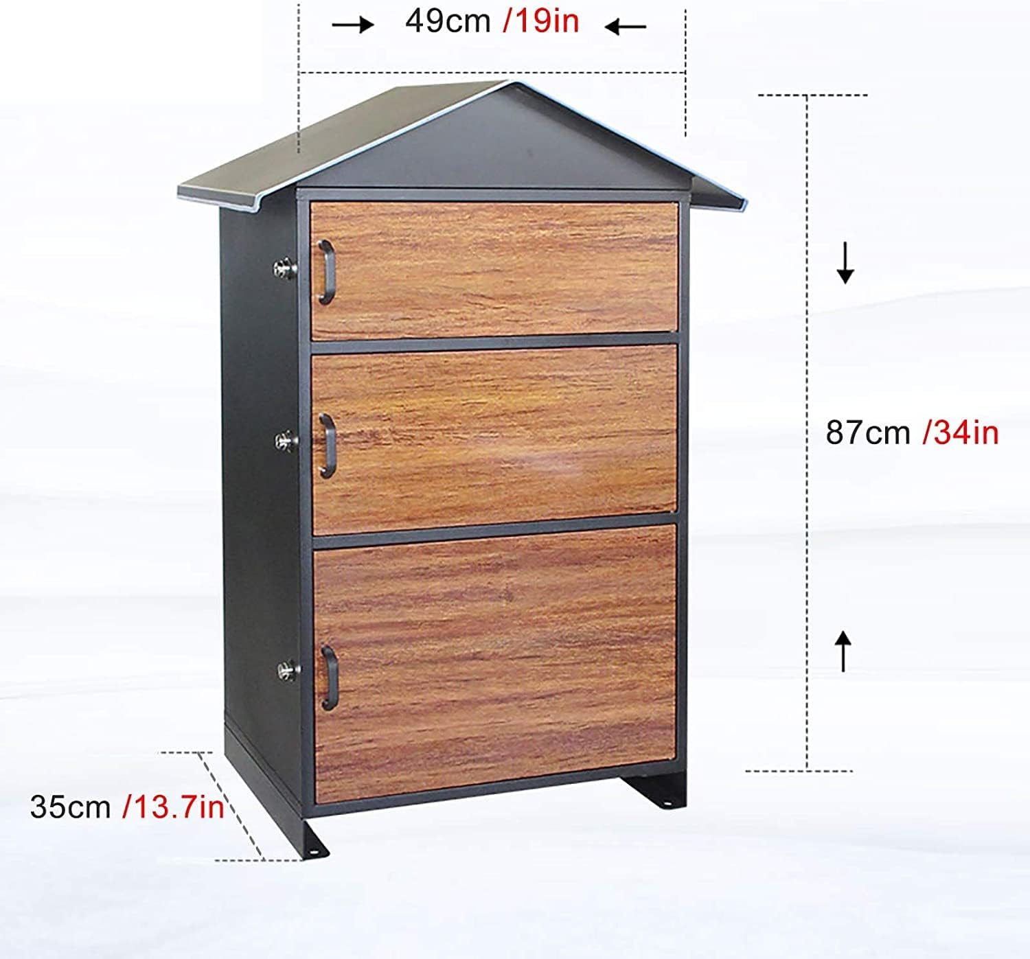 Suggestion Box Business Drop Boxes Donation Box Extra Large Lockable Mailbox, Metal Freestanding Floor Parcel Drop Box, Modern Outside Front Door Package Post Boxes, Brown Wood Grain Finish