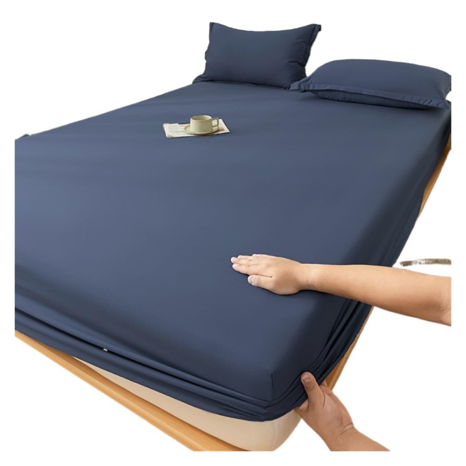 Wasserdichter Matratzenbezug Hautfreundlicher Bettbezug mit Gummiband, einfarbig, gebürstetes Bettlaken, Spannbettlaken for Einzel-/Queen-/Kingsize-Betten(Color06,160x200x25cm 1pc)
