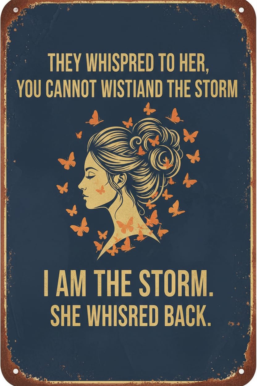 Vintage Metal Sign I Am The Storm They Whispered To Her You Cannot Withstand The Storm Tin Sign for Women 8x12inch