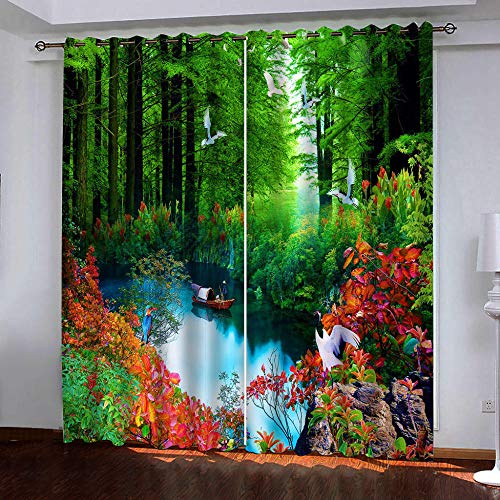 Bbaodan 3D Tende Oscuranti Soggiorno, 2Panneau L140 X H245Cm Foresta Verde Lago 2 Pezzi Tenda Drappeggio con Occhielli Oscurante E Termoisolanti per Finestres Art Deco Camera da Hotel Tende