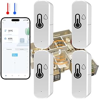 Thermomètre Hygromètre Wifi pour surveillance de la température et de l'humidité intérieure et extérieure, fonctionne avec l'application Smart Life/Tuya, compatible avec Google Home, Alexa, 4 pièces