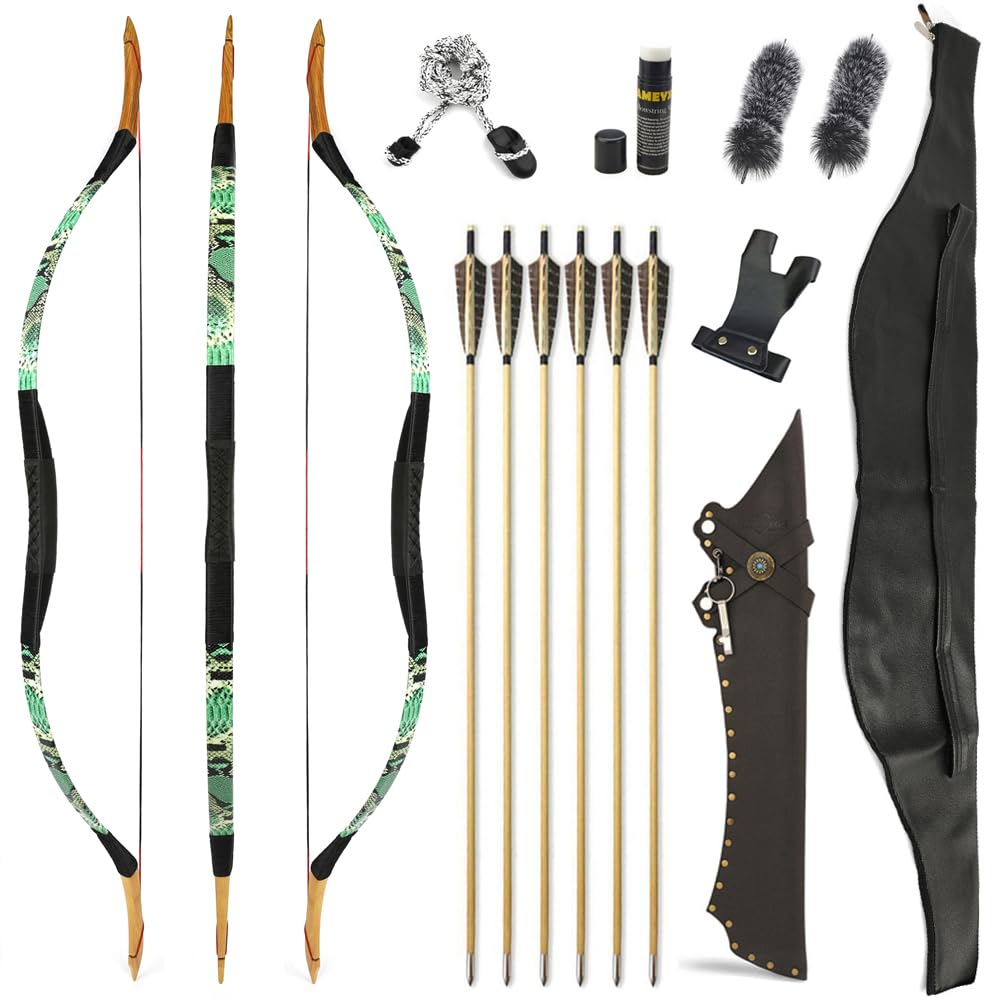 Archery Traditional Recurve Bow and Arrows Set Wooden Handmade Mongolian Horsebow Hunting Bow 20-50lbs Longbow for Adult Hunting Practice (Type 20, 45lbs) — image 1