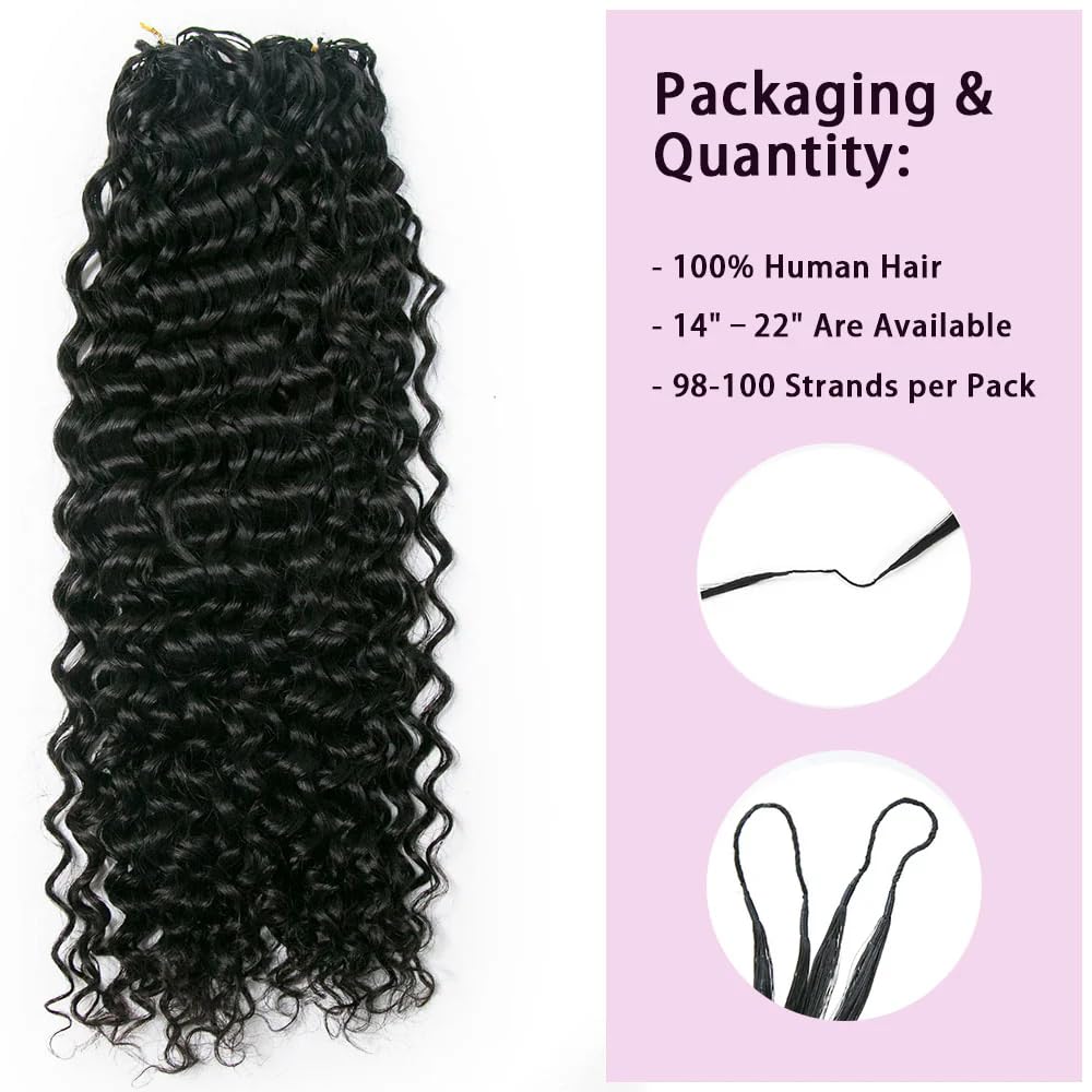 100% Human Hair Knotless Pre-Separated Crochet Hair Feather Crochet Human Hair Extensions With String In The Middle For Braids Water Wave 14inch 120g