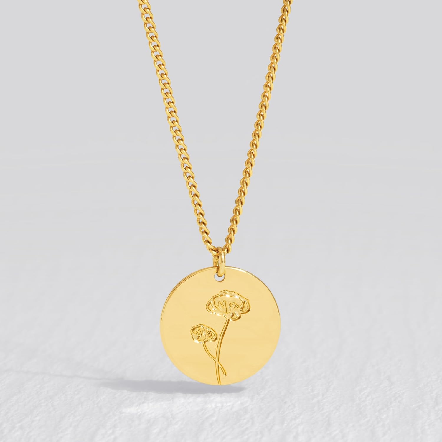 Birth Flower Necklace 18K Gold Plated Necklaces for Women Disc Cuban Birthday Gold Jewelry Gifts for Women 12 Month - Image 5
