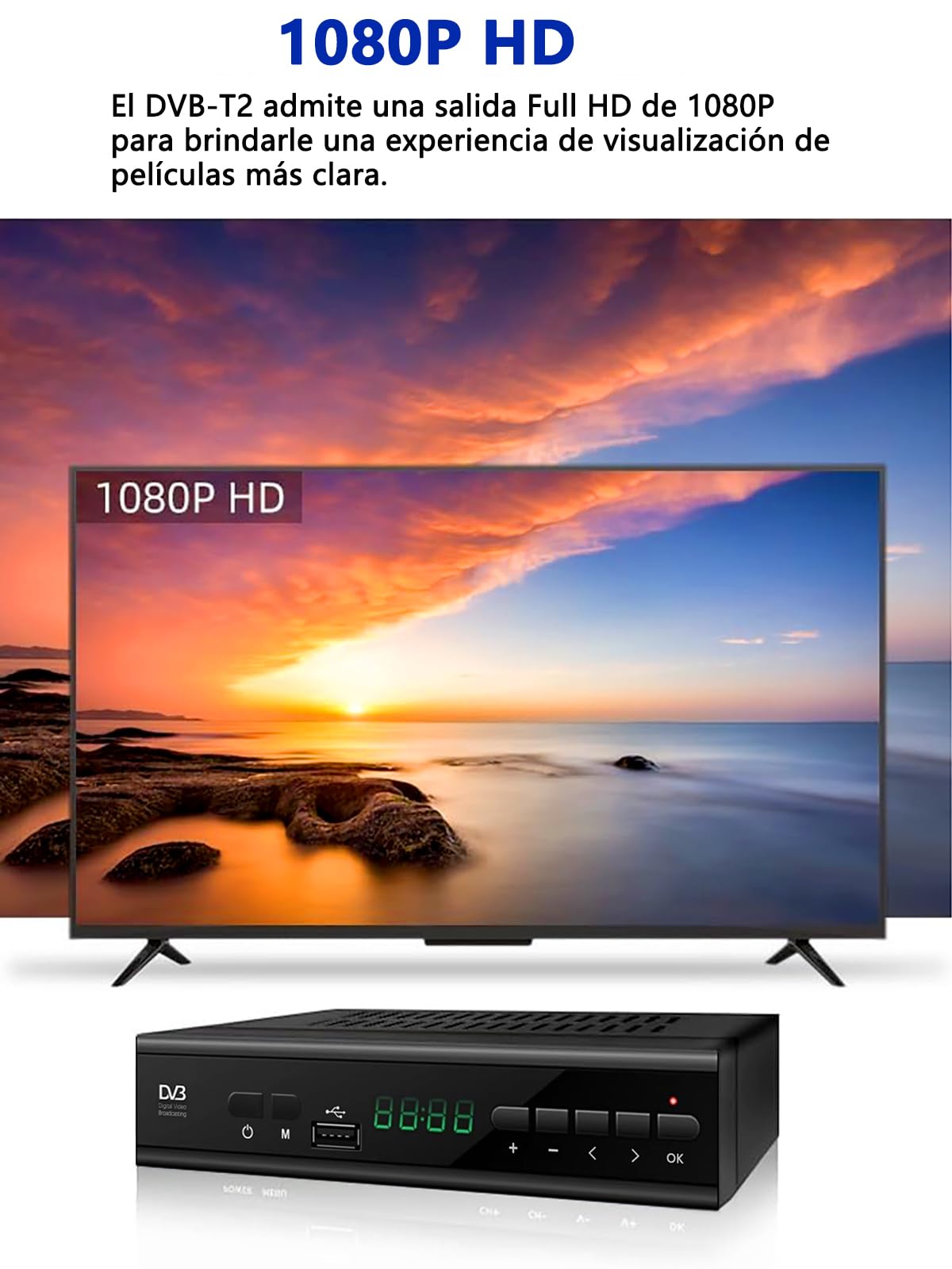 Decodificador TDT HD 2024,Sintonizador TDT HD,Receptor TDT HD,Decodificador DVB-T2,HD 1080P H265 HEVC Principal 10 bit,Soporta ETHERNET/USB WiFi/Proyector/Dolby/PVR/Funciones Multimedia