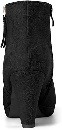 Miniatura 4 de Allegra K Botines de tacón grueso con cremallera lateral y plataforma baja para mujer