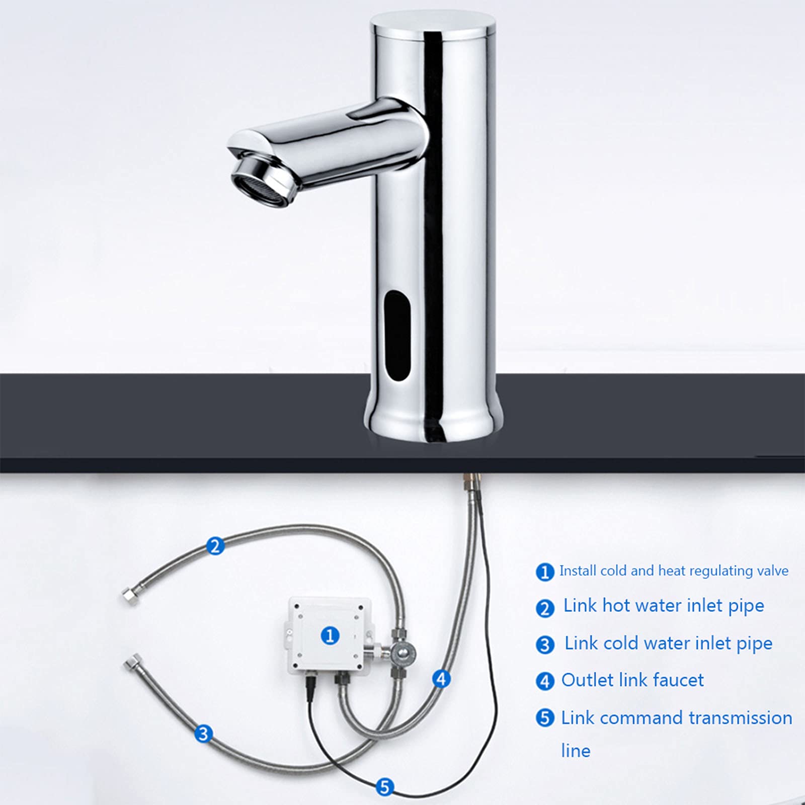 Rubinetto Automatico Sensore Rubinetto Per Bagno Senza Contatto Rubinetto Lavabo Commerciale, Rubinetto Lavabo A Mani Libere Attivato Dal Movimento Con Scatola Controllo, Alimentato Da Batterie 4AA