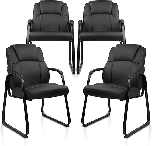 CLATINA Silla de invitados de cuero con reposabrazos acolchado para recepción, reunión, conferencias y sala de espera, oficina lateral, hogar, color