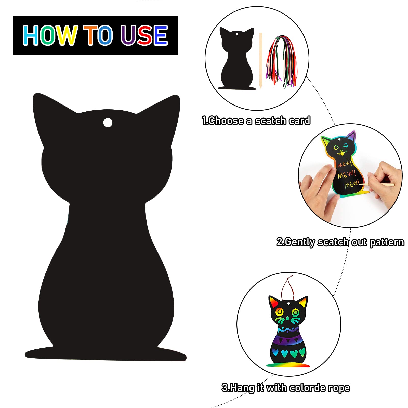 TOPJOWGA Halloween Kratzbilder Set - 48 Stück Mit Aufklebern & Holzstiften