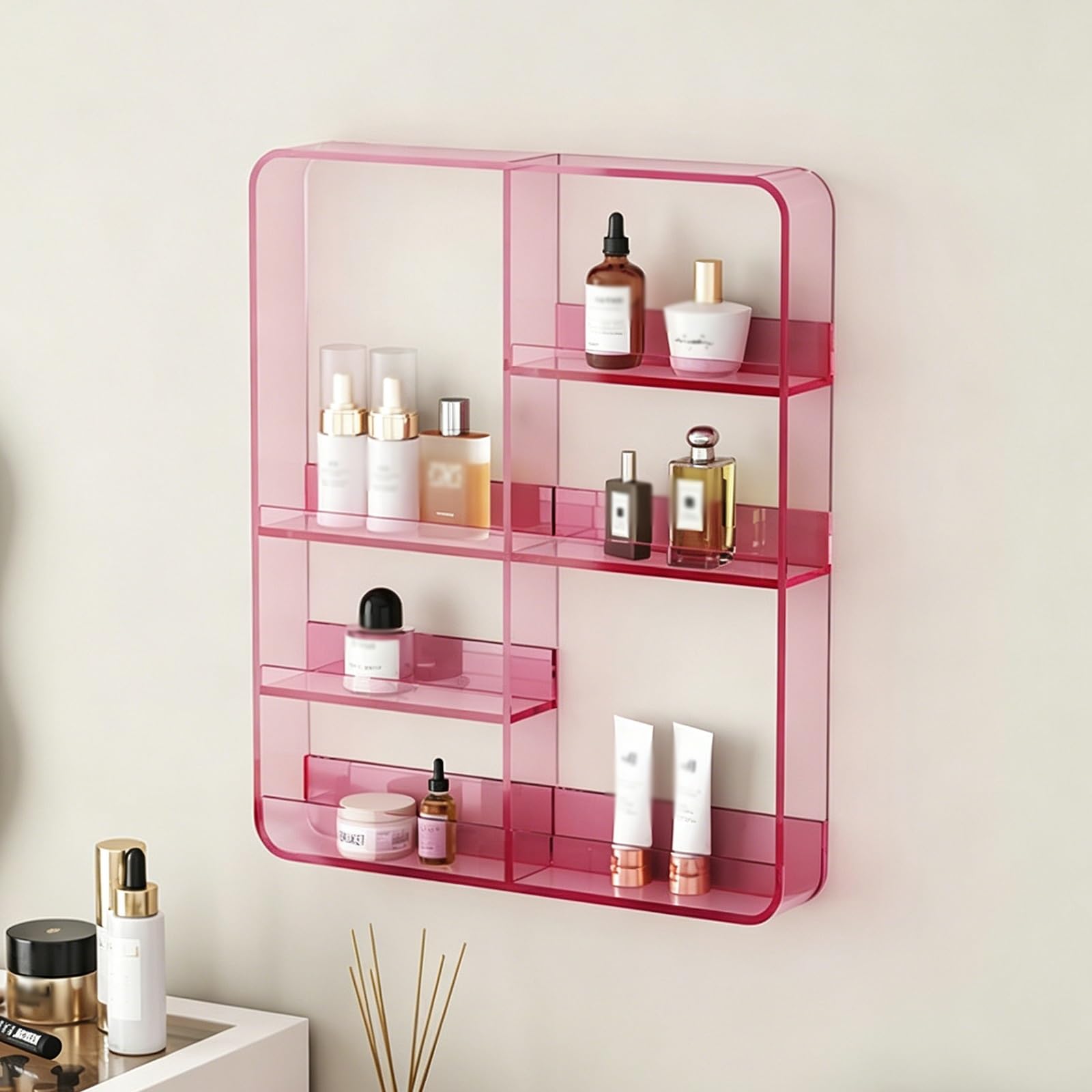 Dexinhdh A Wall Mounted Crylic Storage Rack, Invisible Floating Bookshelf, Multi-Tiered Sectional Storage, No-Drill Bathroom Corner Shelf For Bedroom, Bathroom, Kitchen(A)