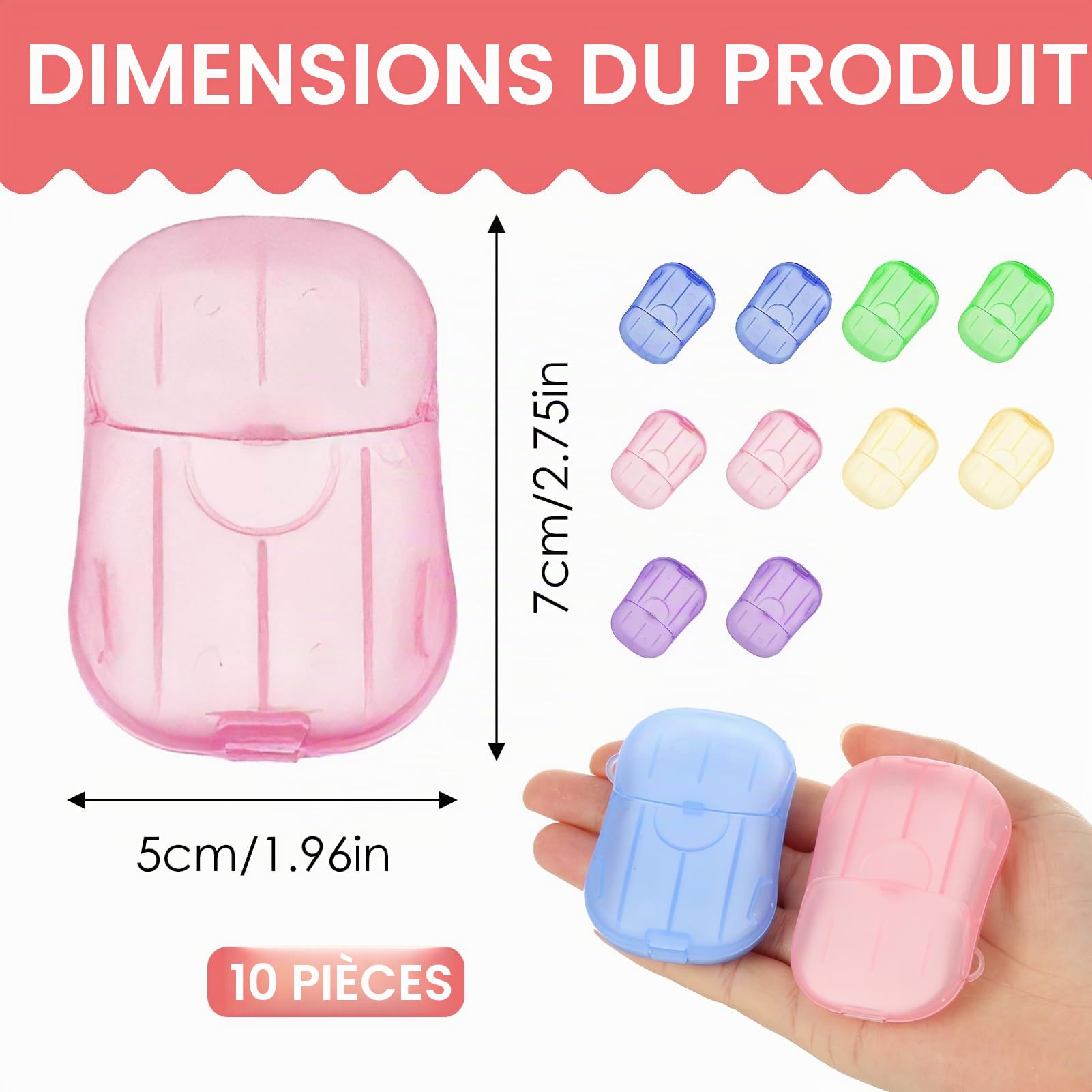 10PCS Boîtes de Savon en Papier Jetable, Soap Leaves, Feuilles de Savon - Feuilles de Portable pour Voyage et Camping - Hygiène des Mains Facile et Pratique (5 Couleurs)