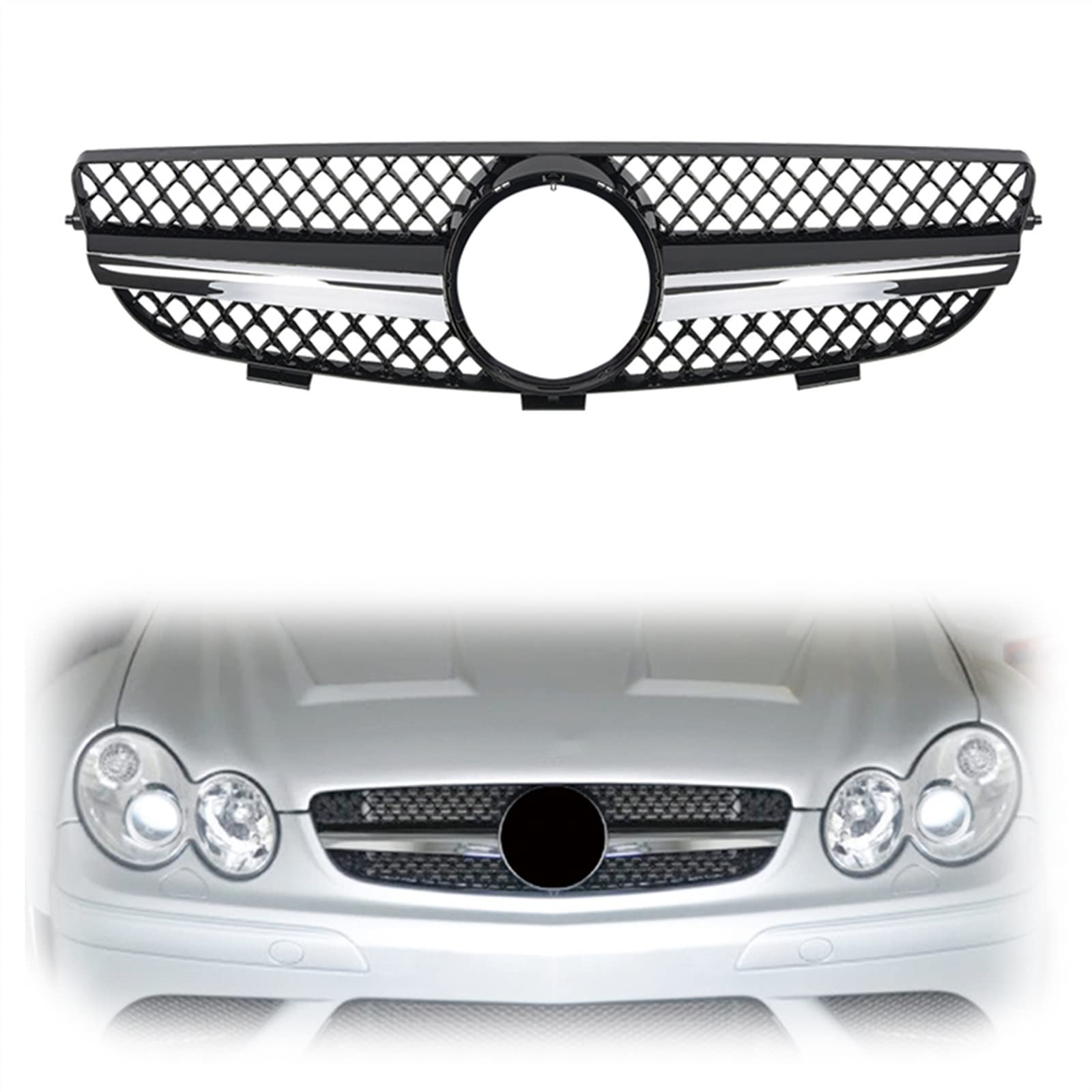 Remplacer grille calandre Benz CLK cassée par kit maille capot supérieur noir