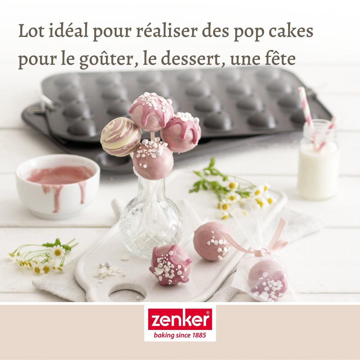 Zenker 7424 Moule pop cake 24 empreintes et 48 bâtonnets, moule cake pop et batonnet pop cake, moule à gâteaux, moule a sucette, moule sucette chocolat, Acier, Plastique, 38,5 x 26,5 x 3 cm