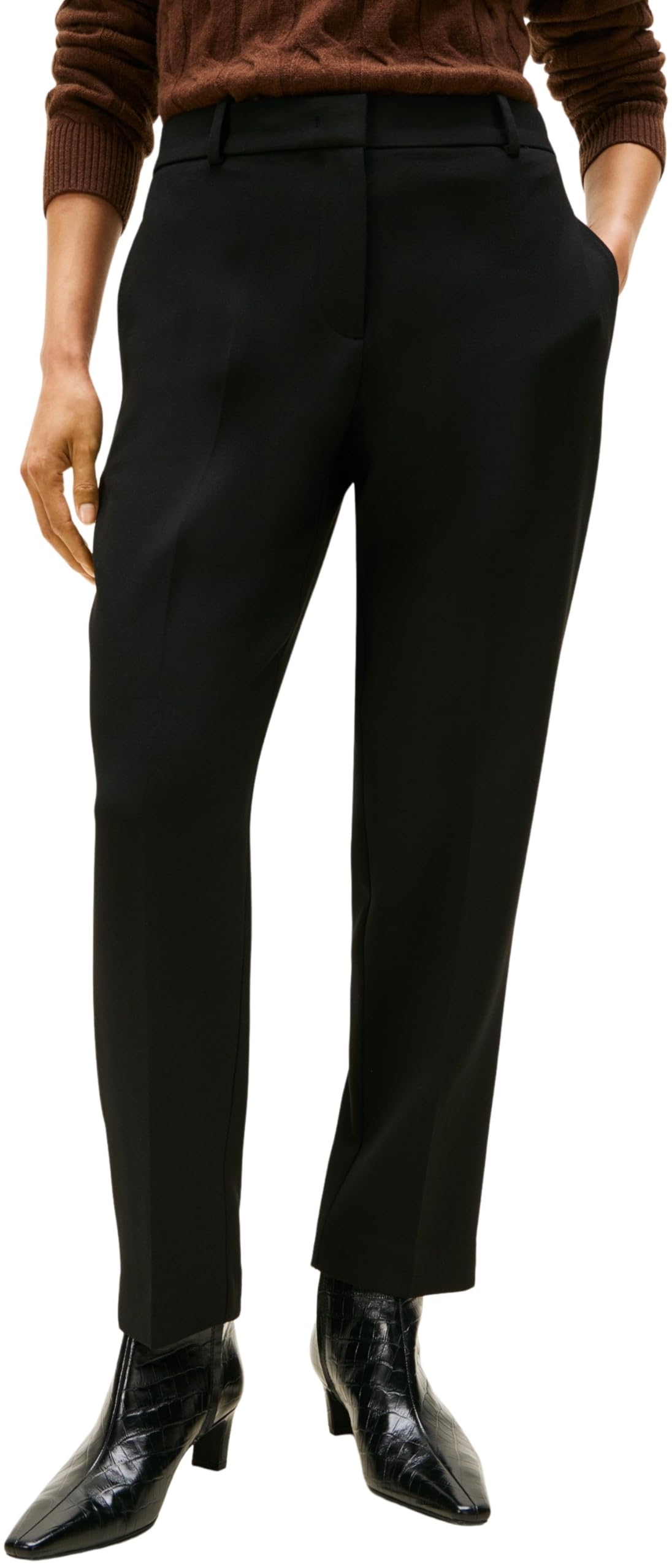 Tommy Hilfiger Women’s Punto Slim Straight Fit Trousers, Black (Black), 12