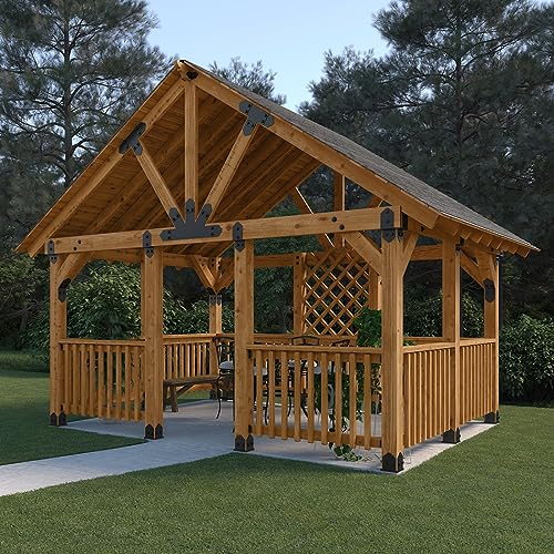 Image of Ozco Laredo Sunset 10x10 Post Base Kit, Includes Decorative Plates, Hex Cap Nuts, OWT Timber Screws, Galvanized Steel for Pergolas | 56605