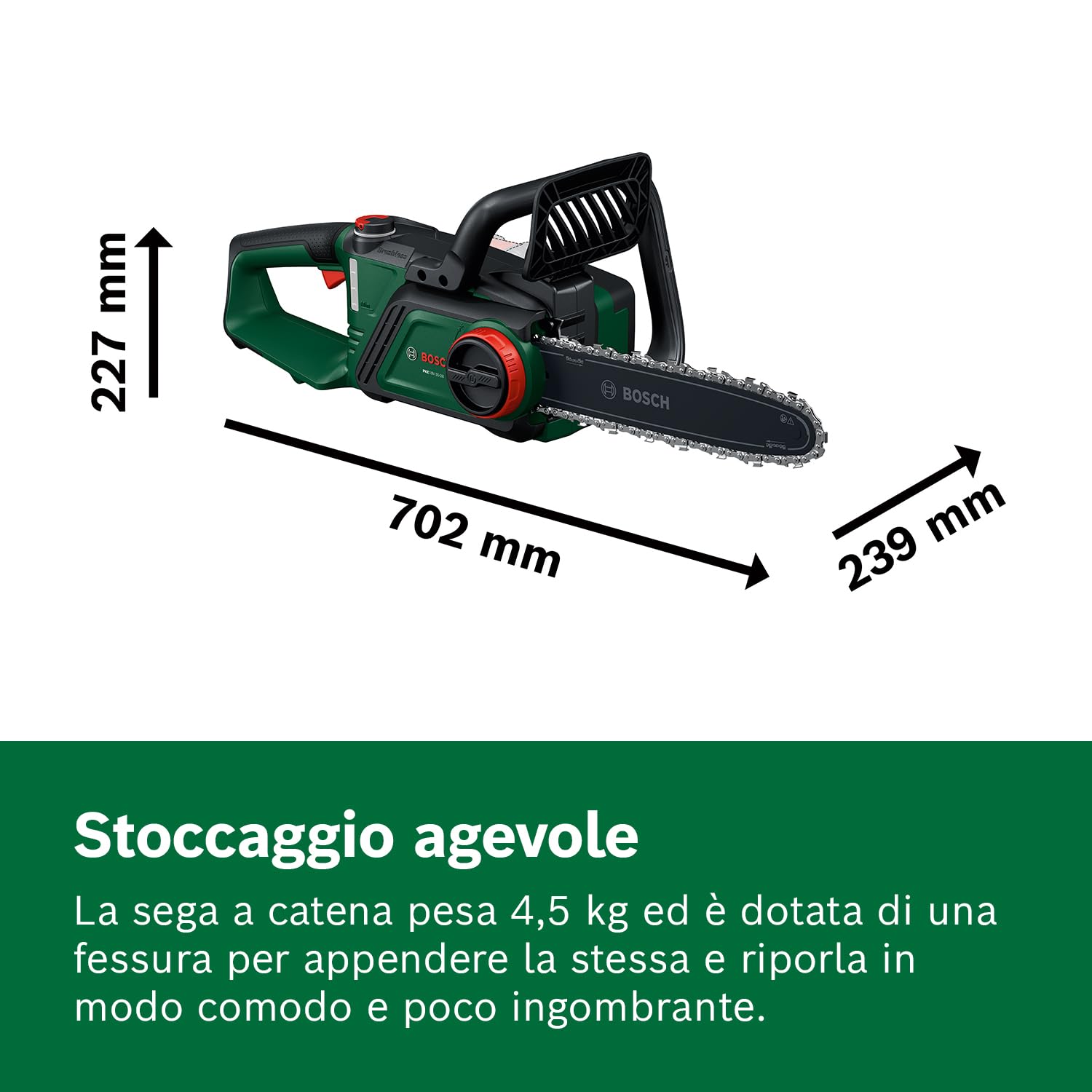 Bosch Sega a catena a batteria PKE18V-30-28 senza batt./caric. | tecnologia OptiCut, Peso: 3,9 kg, velocità della catena: 9 m/s
