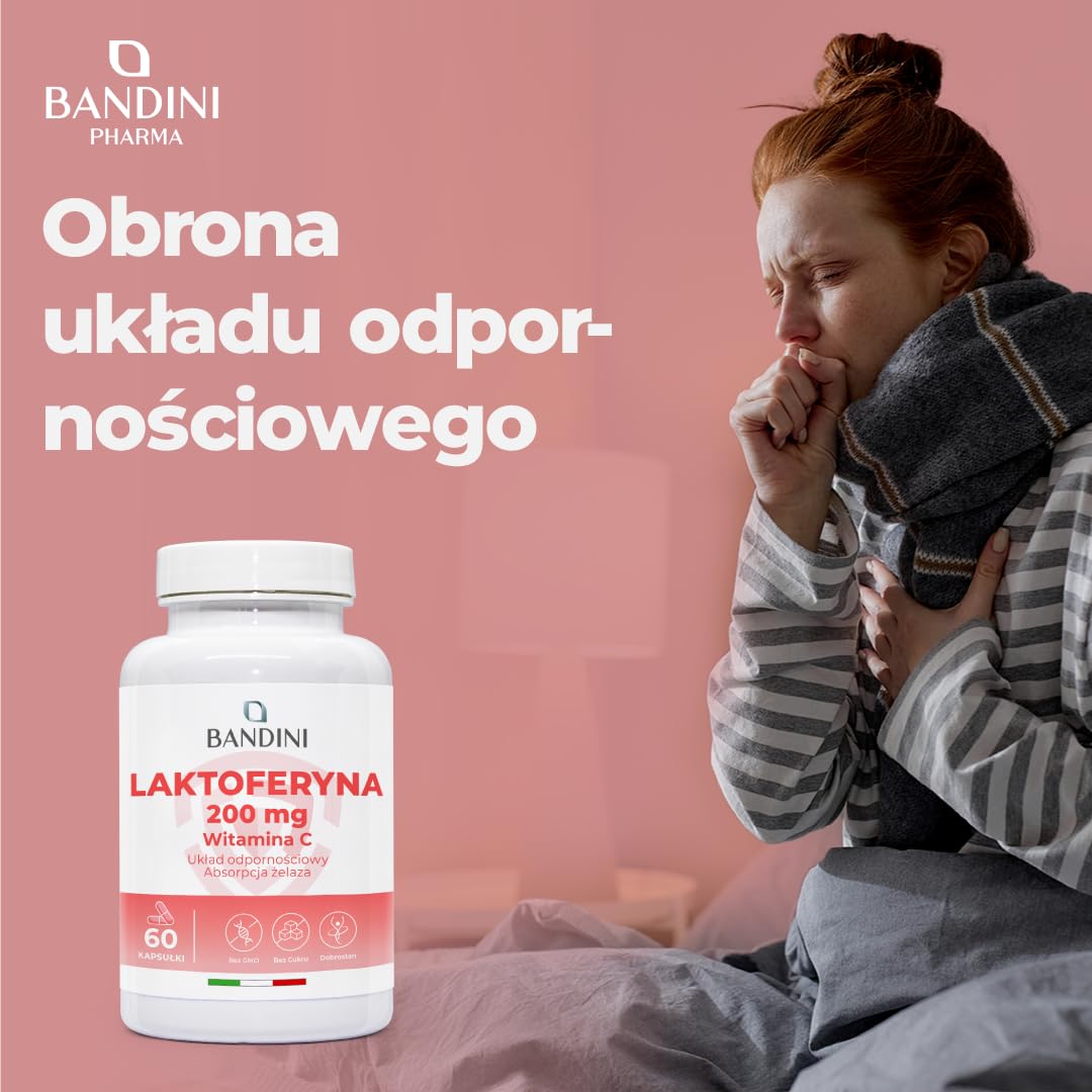 Bandini® LATTOFERRINE 200 Immuno - 200 MG laktoferyny na kapsułkę (60 kapsułek) - Suplement diety w wysokiej dawce z witaminą C - Naturalny przeciwutleniacz dla układu odpornościowego