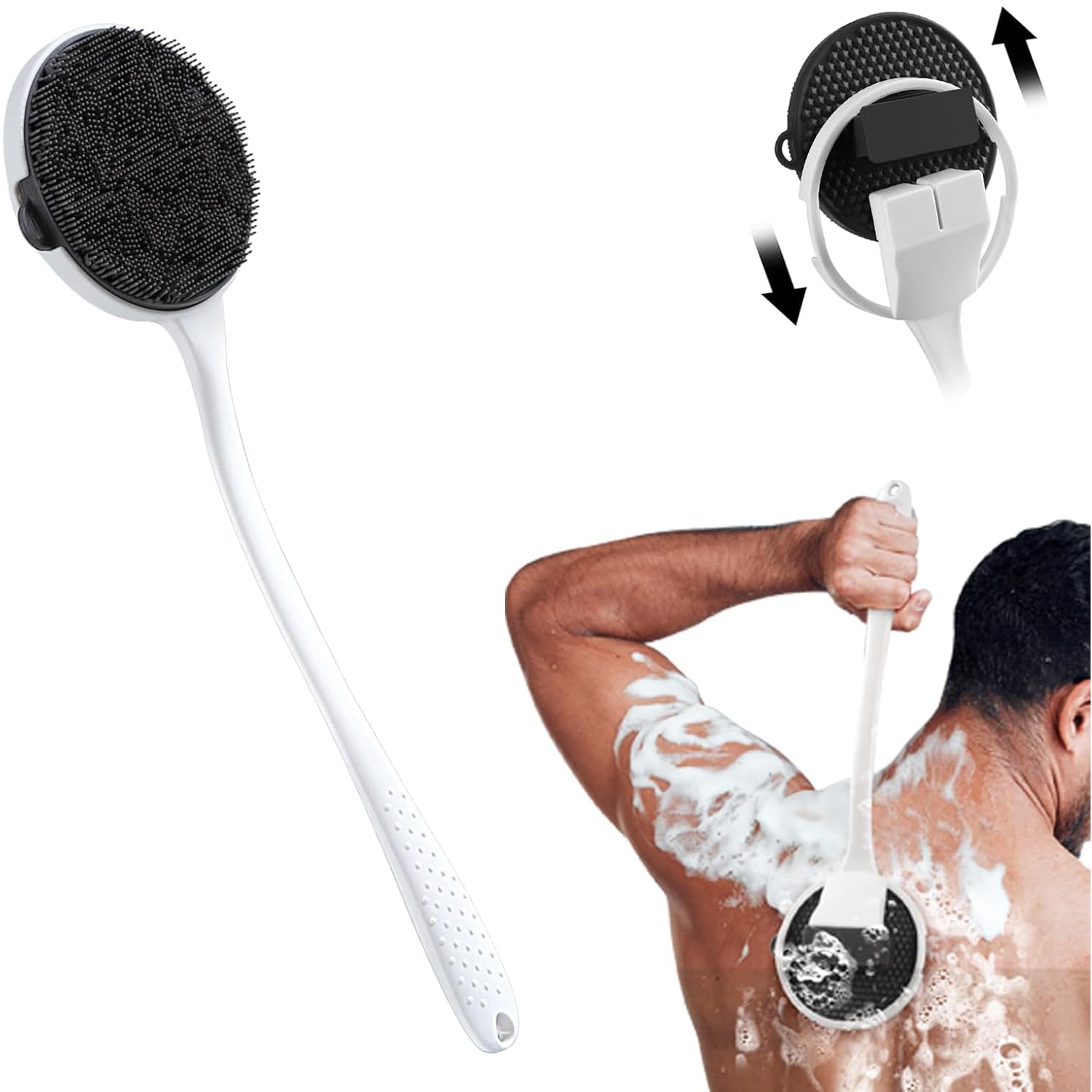 Zeutch Silicone Back Scrubber for Shower, 2025 Upgrade 16 Inch Detachable Long Handle Body Brush, Loop Bristles Shower Brush for Exfoliating, Deep