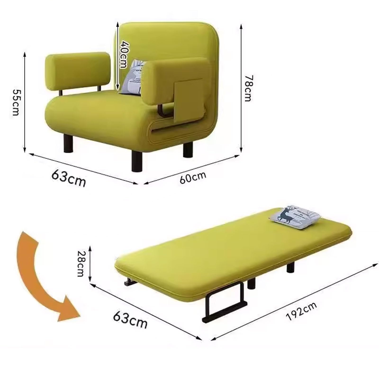 Poltrona Letto Singolo 3 in 1 Divano Letto Singolo Realizzato Con Telaio in Acciaio Al Carbonio Con Cuscino E Borsa Portaoggetti per Soggiorno E Salotto(Brown)