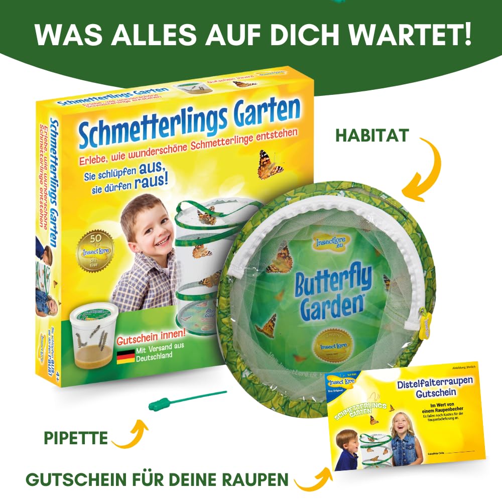 Insect Lore Gutschein Set: Schmetterlingszucht für Kinder & Erwachsene – Schmetterlingsgarten ohne lebende Raupen - Heimische Arten | Raupen züchten - Schmetterlingshabitat für zu Hause ab 3 Jahren