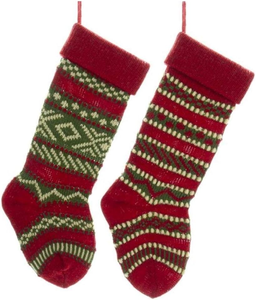 Kurt Adler B0658 Heavy Yarn Stocking, Set of 2, Red/Green