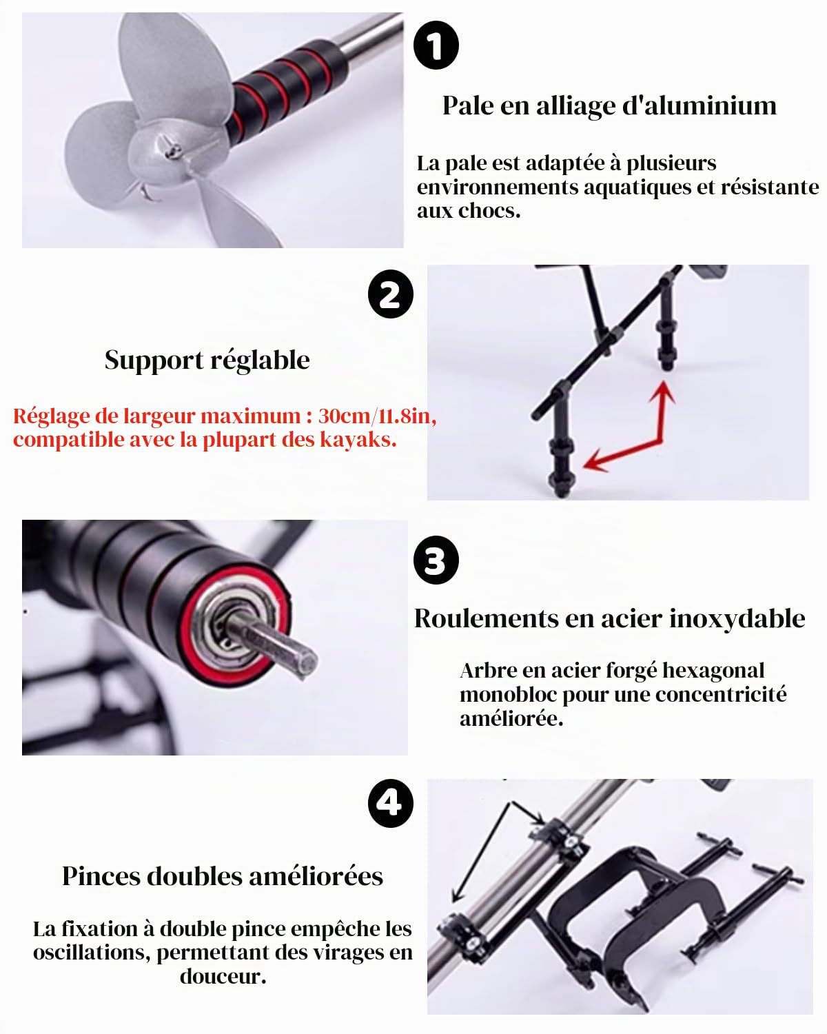 Moteur Bateau Hors-bord Moteur Électrique pour Kayak Gonflable, Pagaie de Secours Sans Fil avec Poignée et 3 Pales, Kit D'hélice pour Petit Bateau Et Perceuse pour Kayak Flottant.(B,L)